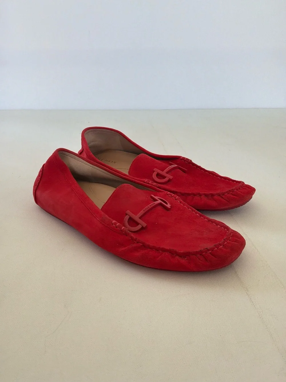 Cole Haan Red Suede Slip-On Loafers with Metal Bit